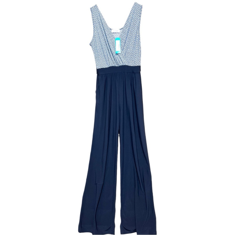 Kaileigh Lantana Knit jumpsuit Navy blue & white Size M NWT